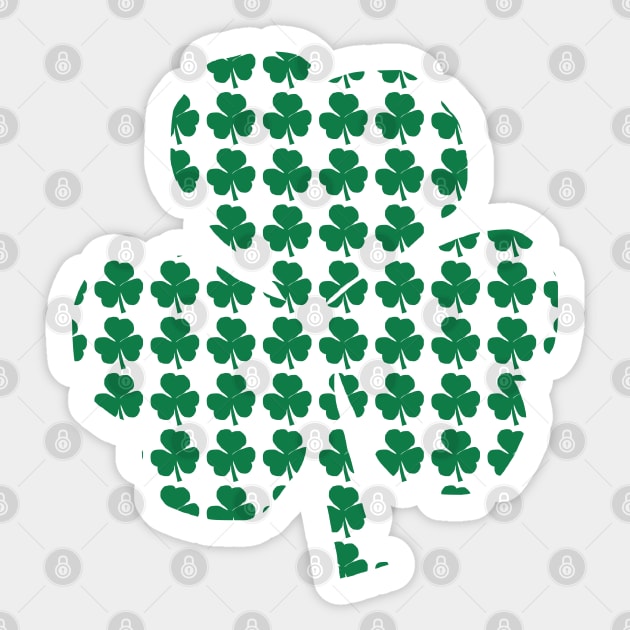 Pattern of Green Shamrocks in Single Shamrock Sticker by ellenhenryart